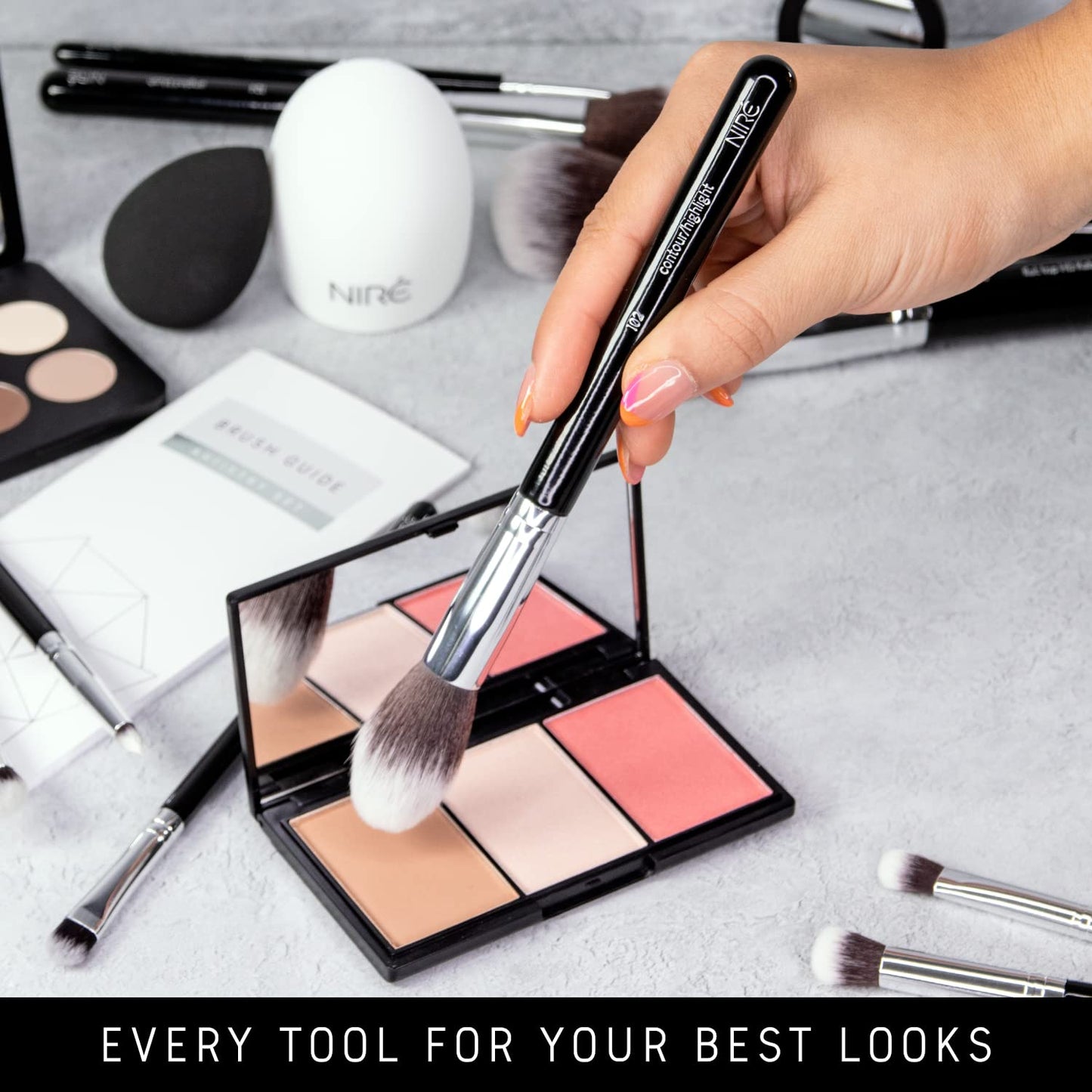 Niré Beauty 15-Piece Award-Winning Vegan Professional Makeup Brush Set with Case, Makeup Sponge, Brush Cleaner, Guide, and Gift Box