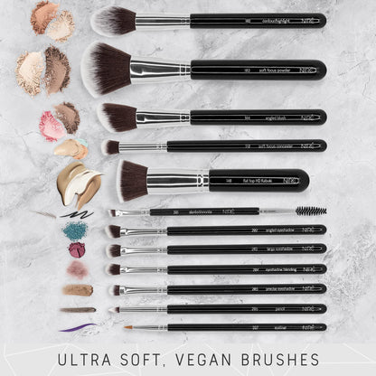 Niré Beauty 15-Piece Award-Winning Vegan Professional Makeup Brush Set with Case, Makeup Sponge, Brush Cleaner, Guide, and Gift Box