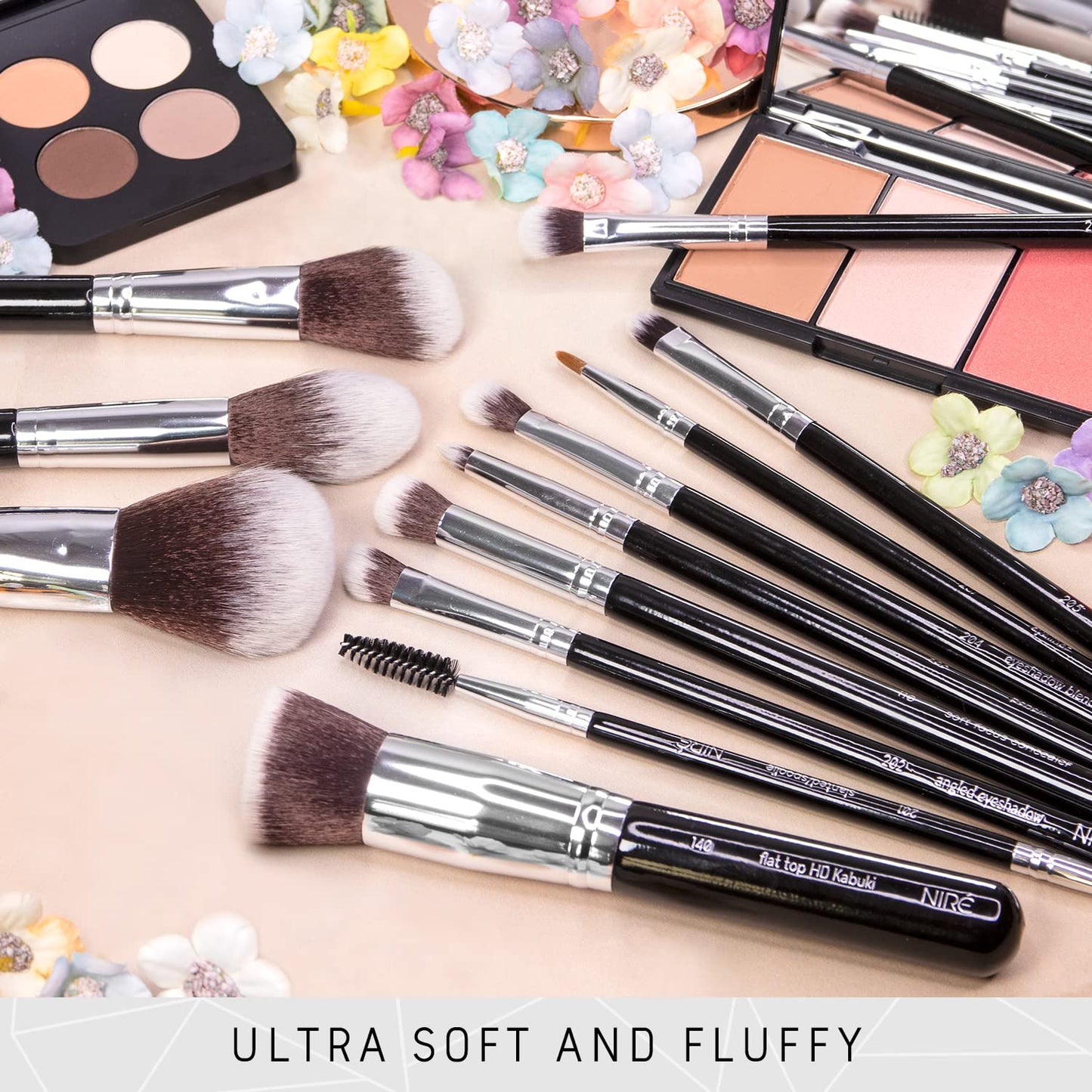 Niré Beauty 15-Piece Award-Winning Vegan Professional Makeup Brush Set with Case, Makeup Sponge, Brush Cleaner, Guide, and Gift Box