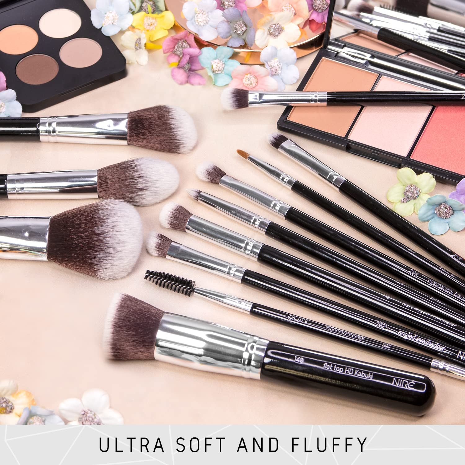 Niré Beauty 15-Piece Award-Winning Vegan Professional Makeup Brush Set with Case, Makeup Sponge, Brush Cleaner, Guide, and Gift Box